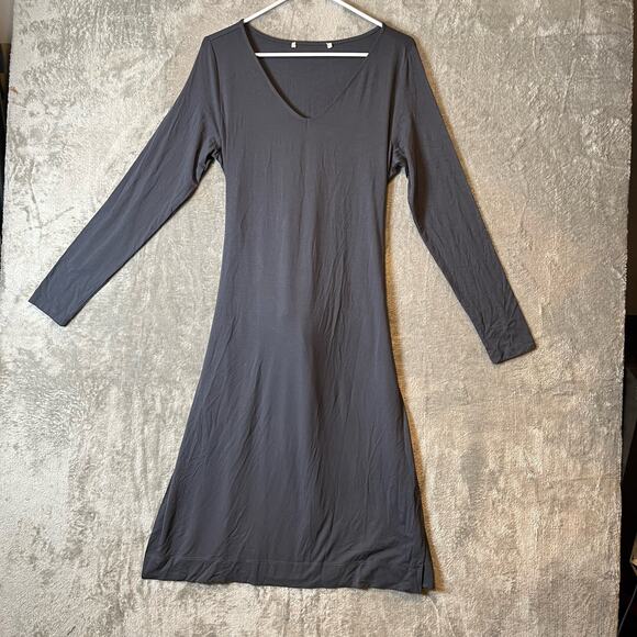 Peruvian Connection Women’s Sz Medium Gray Long Sleeve Dress Side Slits - Picture 1 of 6